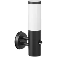 Ledscom.de Wandleuchte PORU für außen, IP44, Bewegungsmelder, Edelstahl, schwarz matt, rund, 1x E27 max. 15W – Schwarz / mit Bewegungsmelder, Größe 1 Stück (1er Pack)