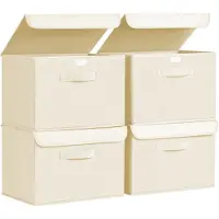 Merkloos Omgoods – Aufbewahrungsboxen mit Deckel, faltbare Organizer in Beige, Set mit 4 Stück