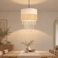 ZMH Pendelleuchte Esstisch Hängeleuchte 1 flammig Hängelampe Kristall Esstischlampe Stoff Pendellampe E27 lampe für Schlafzimmer (ohne Leuchtmittel)