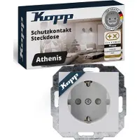 Kopp 940034086 ATHENIS - Schutzkontakt-Steckdose, erhöhter Berührungsschutz, Farbe: grau matt