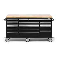 HBM mobiler Werkzeugwagen mit Holzarbeitsplatte, 146 cm, schwarz