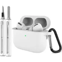 INF Silikon Schutzcase kompatibel mit AirPods Pro 3 weiß 6.5cm x 5.3cm mit Karabiner und Reinigungsstift
