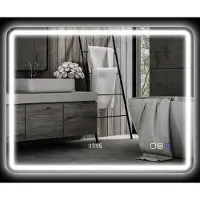 Fortuna Lai Badspiegel mit Beleuchtung 70x90 cm LED Spiegel Wandspiegel mit Bluetooth-Musikfunktion Uhr Touchschalter Memory-Funktion Lichtspiegel Beschlagfrei mit 3 Lichtfarben Silber
