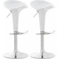 CLP 2er Set Barhocker Saddle Mit Drehbarem Kunsttoffsitz Und Fußablage I Höhenverstellbarer Hocker Mit Metallgestell In Chrom-Optik, Farbe: weiß