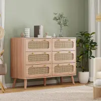 Sonstiges Rattan Kommode mit 6 Schubladen 100x34x73 cm Sideboard Flurkommode Schlafzimmer Wohnzimmer