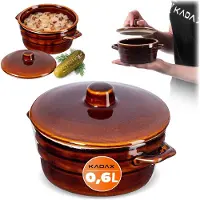 Kadax Steinzeugtopf "Athena", Keramiktopf mit Seitengriffen und Deckel, Gärtopf aus Keramik, Universal-Kochtöpfe, 0.6L