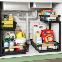 LTPRTZ Ablagefach, 2-stöckig - Küchenorganizer - Unter der Spüle - Ausziehbbares Design - Höhenverstellbar - Schwarz