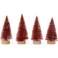Sonstiges Künstlicher Mini Weihnachtsbaum 4,5cm x 10,5cm Weinrot 4er Set