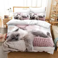 Sonstiges Bettwäsche Set Katze 135x200cm 3-teilig mit 2 Kissenbezügen 80x80cm Mikrofaser mit Reißverschluss