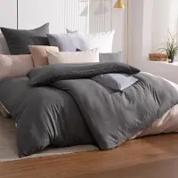 Merkloos Bettbezug-Set anthrazit, 135 x 200 cm, mit 2 Kopfkissenbezügen 80 x 80 cm, aus Mikrofaser, 4-teilig, mit Reißverschluss