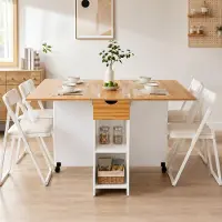 OEM Klapptisch 120x72x75 cm, weiß+rot Eiche, für 4-6 Personen, mit Schublade
