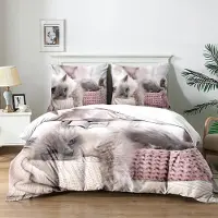 Sonstiges Bettwäsche-Set Katze 3D-Druck 220x240 cm Mikrofaser Rose 1 Bettbezug + 2 Kissenbezüge 65x65 cm