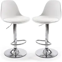 Relaxdays Barhocker 2er Set, höhenverstellbar, drehbar, Lehne & Fußstütze, , Kunstleder, Metall, Barstuhl Küche, weiß