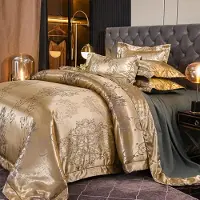 Sonstiges Satin Bettwäsche 135x200 cm 4-teilig Champagner Blumenmuster Jacquard Barock