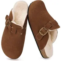 Merkloos Omgoods – Warme, plüschige Hausschuhe/Clogs für Innen- und Außenbereich, rotbraun, Größe 46