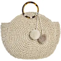 Merkloos Omgoods – Runde Handtasche aus Baumwolle mit Pompons, 38 x 10 x 43 cm
