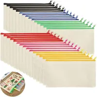 Merkloos Leinwandetui zum selbstgestalten, Set mit 30 Stück, beige mit farbigen Reißverschlüssen, 21 x 12 cm