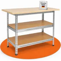 Dripio Werkbank 120 cm, Metallgestell, höhenverstellbare Böden, 92 cm Höhe