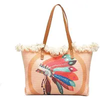 Merkloos Omgoods – Bunte Canvas-Handtasche im Bohemian-Stil mit Fransen und großem Fassungsvermögen