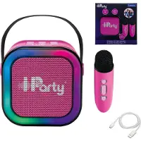 Lexibook IParty, Tragbarer Karaoke-Lautsprecher 2 kabellose Mikrofone Lichter, Pink