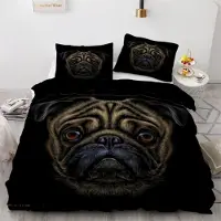 Sonstiges Bettwäsche-Set Mops 155x220 cm 3-teilig Mikrofaser 3D Motiv mit 2 Kissenbezügen 80x80 cm