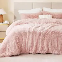 Merkloos Bettbezug-Set, 135x200 cm, mit Kissenbezügen 80x80 cm, aus Fleece und Flanell, rosa, mit Reißverschluss