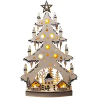 Solight LED-Weihnachtsbaum aus Holz mit Dekoration, 23 LEDs, Naturfarbe, 64 cm, 2 x AA 1V282