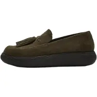 FitFlop für Damen. JHS-B77 Mokassins aus Wildleder Iq-Comff Grün Olvia (39), Wohnung, 1 bis 3 cm, Keine, Lässig