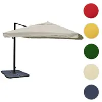 Mendler Gastronomie-Ampelschirm HWC-A96, 3x3m (Ø4,24m) Polyester Alu/Stahl 23kg Flap, creme-grau mit Ständer, drehbar