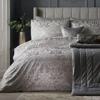 OEM Jacquard-Bettwäsche-Set Kingsize, Silber, 3-teilig
