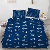 Sonstiges Bettwäsche-Set 220x240 cm 3-teilig Mikrofaser Anker Ozean Maritim Wendebettwäsche mit Reißverschluss 2 Kissenbezüge 80x80 cm
