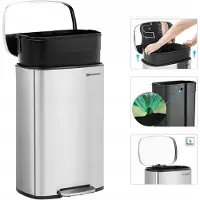 Songmics 50L Edelstahl Mülleimer mit Pedal und Soft-Close
