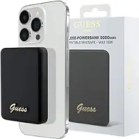 GUESS Induktive Powerbank 5WGUPBM3ALGSGK 3000mAh schwarz/schwarz MagSafe Metall-Schriftzug-Logo