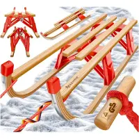 Kesser Holzschlitten Premium Schlitten faltbar Kinder Faltschlitten Kinderschlitten aus Buchenholz inkl. Zugseil Schieber Metallkufen