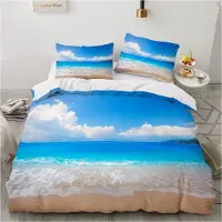 Sonstiges Bettwäsche-Set 135x200 cm Strand Meer 3D Beach Blau Weiß Mikrofaser 2-teilig mit Reißverschluss und 80x80 cm Kissenbezug