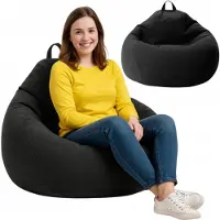 AD.CON Sitzsack mit EPS-Perlen Füllung Puff Relax-Sessel Sitzkissen Bodenkissen Bean Bag 90x110x50cm 250L Schwarz