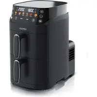 Arendo Heißluftfritteuse Doppelkammer XXL übereinander, Airfryer 2 Kammern, 5L, Dual Zone, 2000 W, mit Zubehör, Umluft Backofen, Edelstahl, fettarmes gesundes Kochen