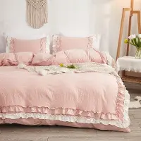 Markenlos Bettwäsche Set mit Rüschen - Rosa, 220 x 240 cm, 3-teilig