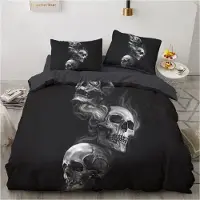 Sonstiges Bettwäsche-Set 200x220cm Gothic Schädel Halloween Microfaser 2 Kissenbezüge 80x80cm Reißverschluss
