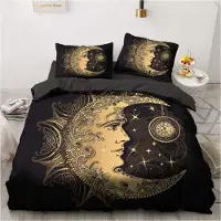 Sonstiges Bettwäsche-Set 135x200cm Schwarz Gold Mandala Mikrofaser mit Reißverschluss und Kissenbezug 80x80cm