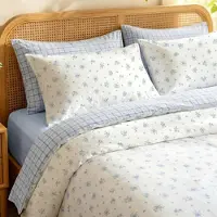 Sonstiges Bettwäsche-Set 155x220cm 2-teilig Weiß Hellblau Blumen Mikrofaser
