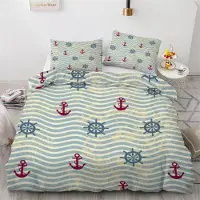 Sonstiges Bettwäsche-Set Anker 200x200 cm 3-teilig Mikrofaser Wendebettwäsche mit Reißverschluss 3D Motiv Ozean Maritim