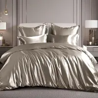Merkloos Ein 3-teiliges Satinsatin-Bettwäsche-Set in Taubengrau, 220 x 240 cm, bestehend aus einem Bettbezug, zwei Kopfkissenbezügen und mit Reißverschluss