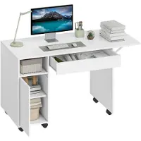 HOMCOM Rollbarer Computertisch klappbarer Schreibtisch mit Schrank und Schublade