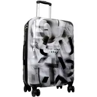 Markenlos Hartschalen-Trolley Revona in Schwarz und Grau mit ansprechendem Motiv und Dehnfalte, Größe L