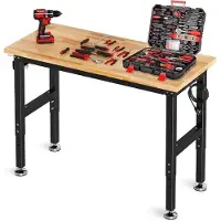 StarTech.com Arbeitstisch - Verstellbare Werkbank - Gummiholzplatte - 4 Steckdosen - 2 USB-Anschlüsse - Lochwand - 121,9 cm