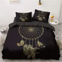 Sonstiges Bettwäsche-Set 220x240cm Schwarz Gold Bohemian Vintage Mikrofaser 2 Kissenbezüge 80x80cm