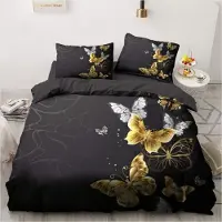 Sonstiges Bettwäsche-Set 4-teilig Schmetterling Schwarz Gold 135x200cm Microfaser 2x Bettbezug 2x Kissenbezug 80x80cm