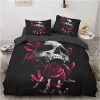 Sonstiges Bettwäsche Set Totenkopf Rosen 135x200 cm 2-teilig Mikrofaser mit Reißverschluss