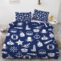 Sonstiges Bettwäsche-Set Anker 135x200 cm 2teilig Mikrofaser Kinderbettwäsche Ozean Maritim Wendebettwäsche Reißverschluss 3D Motiv Kissenbezug 80x80 cm